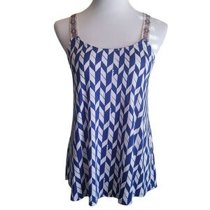 Paper Moon Stitchfix varest ribbon detail halter Crisscross Straps Blu/White Med